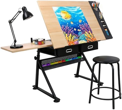 Woodworking Art - Mesa de Desenho com 2 Gavetas