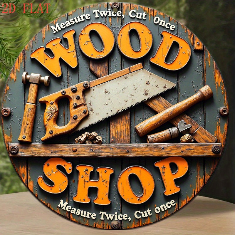 Woodworking Art - Placa de Metal Redonda Vintage 2D