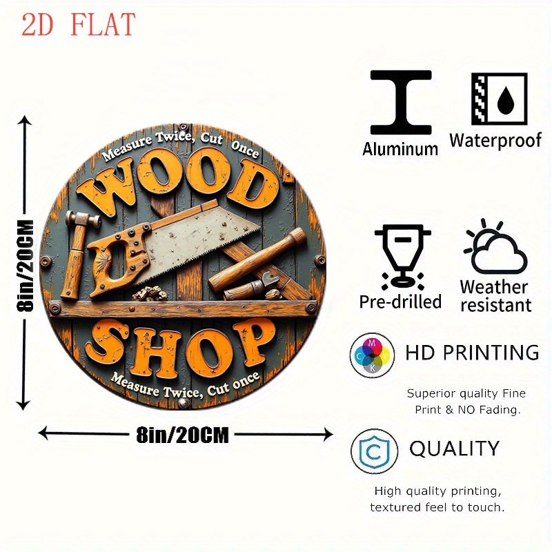 Placa de Metal Redonda Vintage - Woodworking Art avaliação e preço